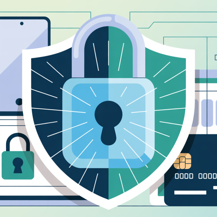 Illustration of a digital padlock and shield protecting a laptop, smartphone, and credit card, representing cybersecurity basics for beginners.